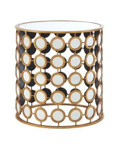 Zariah Round Mirrored Glass Side Table With Gold Finish Mirror Frame
