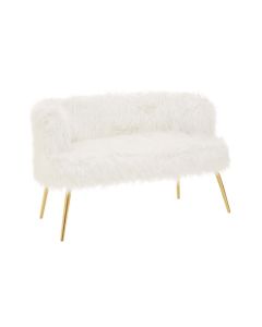 Sabian Faux Fur 2 Seater Sofa In White With Gold Metal Legs