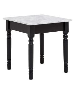 Halden Marble Side Table In White With Black Wooden Frame