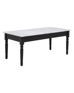 Henova Marble Coffee Table In White With Black Wooden Legs