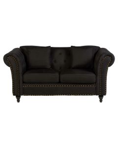 Fable Chesterfield Fabric 2 Seater Sofa In Black With Knopped Feets