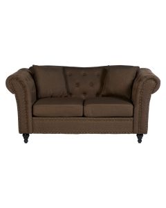 Fable Chesterfield Fabric 2 Seater Sofa In Natural With Knopped Feets