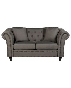 Fable Chesterfield Fabric 2 Seater Sofa In Grey With Knopped Feets