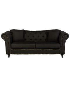 Fable Chesterfield Fabric 3 Seater Sofa In Black With Knopped Feets