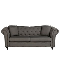 Fable Chesterfield Fabric 3 Seater Sofa In Grey With Knopped Feets