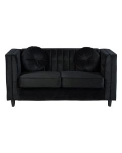 Farah Velvet 2 Seater Sofa In Black With Eucalyptus Wood Feets