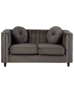 Farah Velvet 2 Seater Sofa In Grey With Eucalyptus Wood Feets