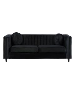 Farah Velvet 3 Seater Sofa In Black With Eucalyptus Wood Feets