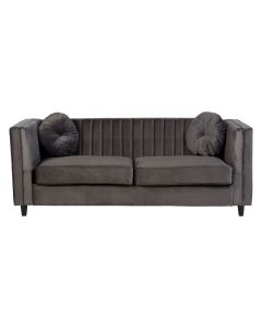 Farah Velvet 3 Seater Sofa In Grey With Eucalyptus Wood Feets
