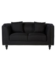 Feya Polyester Fabric 2 Seater Sofa In Black With Glossy Black Feets