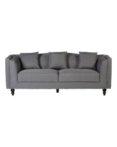 Feya Polyester Fabric 3 Seater Sofa In Grey With Glossy Black Feets