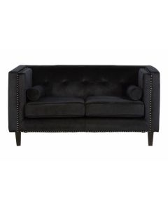 Fauna Velvet 2 Seater Sofa In Black With Black Wooden Legs