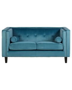 Fauna Velvet 2 Seater Sofa In Blue With Black Wooden Legs