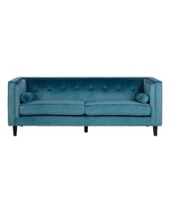Fauna Velvet 3 Seater Sofa In Blue With Black Wooden Legs
