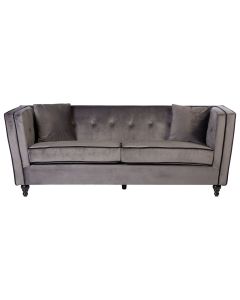 Ferris Polyester Velvet 3 Seater Sofa In Grey With Matte Black Feets