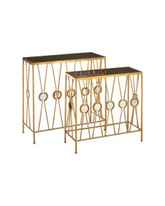 Faiza Rectangular Glass Top Set Of 2 Console Tables With Rich Gold Frame