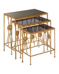 Faiza Glass Top Nest Of 3 Tables With Rich Gold X Design Frame