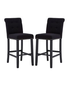 Regents Park Square Black Fabric Bar Chairs With Rubberwood Legs In Pair