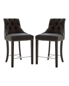 Regents Park Black Faux Leather Bar Chairs With Rubberwood Legs In Pair