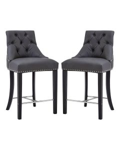 Regents Park Grey Faux Leather Bar Chairs With Rubberwood Legs In Pair