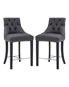 Regents Park Grey Faux Leather Bar Chairs With Rubberwood Legs In Pair