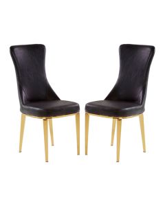 Forli Black Faux Leather Dining Chairs With Gold Stainless Steel Legs In Pair