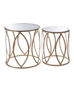Arcana Mirrored Set Of 2 Side Tables With Gold Metal Frame