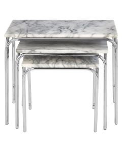 Fulton Marble Nest Of 3 Tables In White With Chrome Base