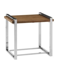 Menta Wooden Side Table In Natural Elm With Stainless Steel Frame