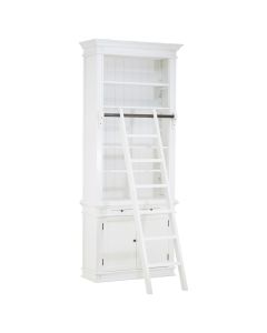 Dayak Small Wooden Bookcase With Ladder In White