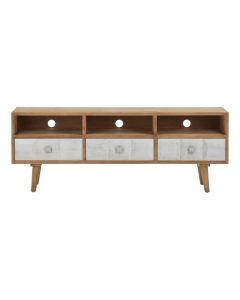 Papua Wooden TV Stand In Whitewash With 3 Drawers And 3 Shelves