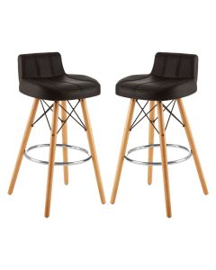 Stockholm Black Faux Leather Bar Stools With Wireframe In Pair