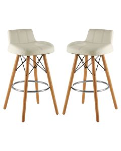 Stockholm White Faux Leather Bar Stools With Wireframe In Pair