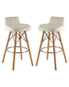 Stockholm White Faux Leather Bar Stools With Wireframe In Pair