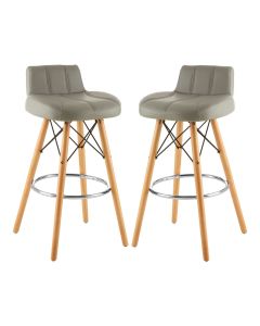 Stockholm Grey Faux Leather Bar Stools With Wireframe In Pair