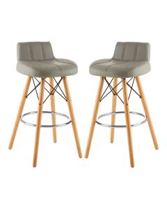 Stockholm Grey Faux Leather Bar Stools With Wireframe In Pair