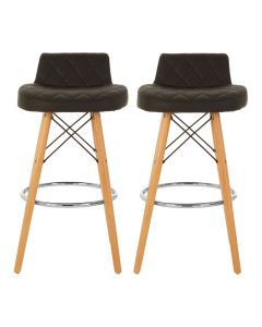 Stockholm Black Faux Leather Bar Stools With Natural Legs In Pair