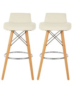 Stockholm White Faux Leather Bar Stools With Natural Legs In Pair