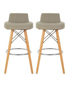 Stockholm Grey Faux Leather Bar Stools With Natural Legs In Pair