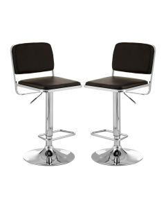 Stockholm Black Faux Leather Bar Stools With Chrome Metal Base In Pair