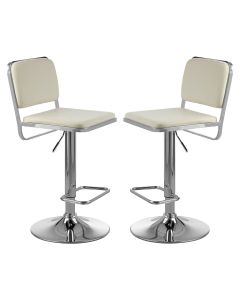 Stockholm White Faux Leather Bar Stools With Chrome Metal Base In Pair