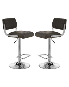 Stockholm Channel Design Grey Faux Leather Bar Stools In Pair
