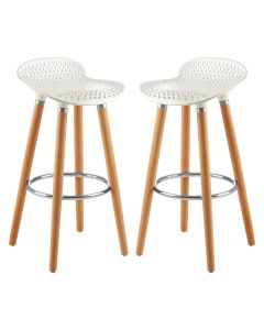 Stockholm Matte White Plastic Seat Bar Stools With Beechwood Legs In Pair