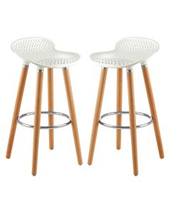 Stockholm Matte White Plastic Seat Bar Stools With Beechwood Legs In Pair