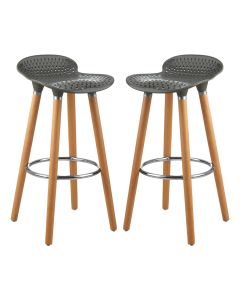 Stockholm Matte Grey Plastic Seat Bar Stools With Beechwood Legs In Pair