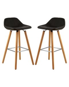 Stockholm Black Faux Leather Bar Stools With Beechwood Legs In Pair
