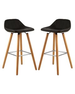 Stockholm Black Faux Leather Bar Stools With Beechwood Legs In Pair