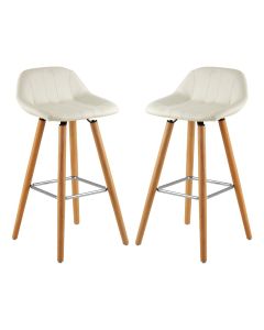 Stockholm White Faux Leather Bar Stools With Beechwood Legs In Pair