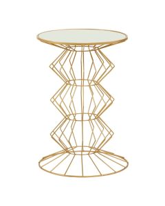 Yaxi Round Mirrored Top Side Table In White With Gold Metal Frame