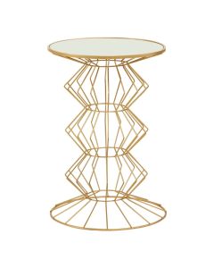 Yaxi Round Mirrored Top Side Table In White With Gold Metal Frame